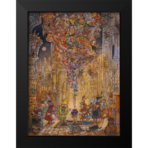 How Many Witches Black Modern Wood Framed Art Print by Bell, Bill