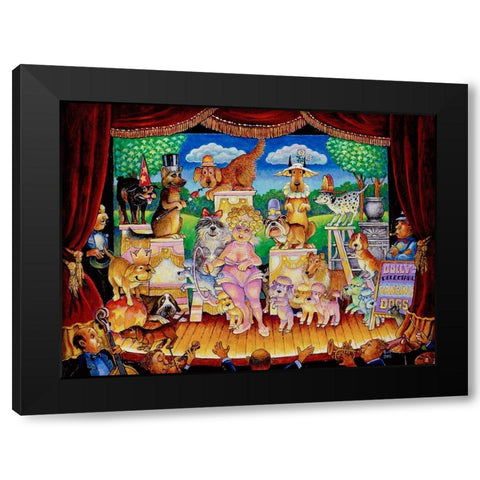 Dollys Dancing Dogs Black Modern Wood Framed Art Print with Double Matting by Bell, Bill