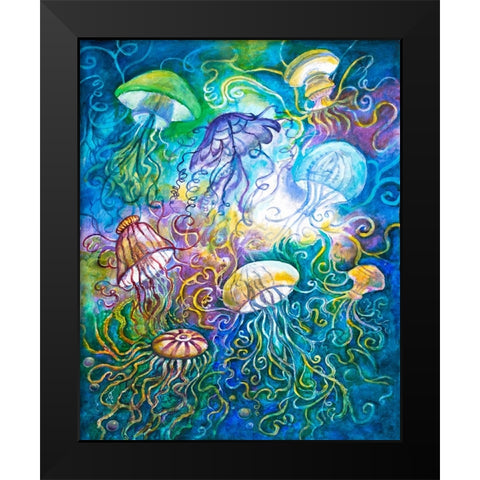 Jurassic Jelly Fish Black Modern Wood Framed Art Print by Bell, Bill