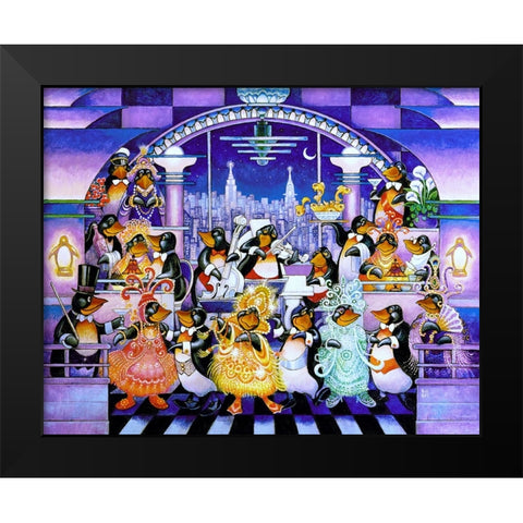 Penguin Penthouse Black Modern Wood Framed Art Print by Bell, Bill