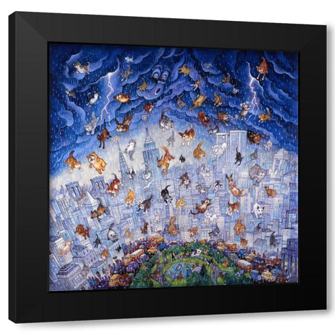Raining Cats And Dogs NYC Black Modern Wood Framed Art Print with Double Matting by Bell, Bill