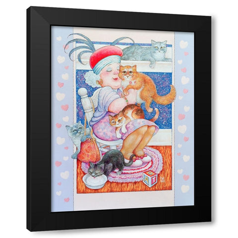 Cat Lady 2 Black Modern Wood Framed Art Print with Double Matting by Bell, Bill