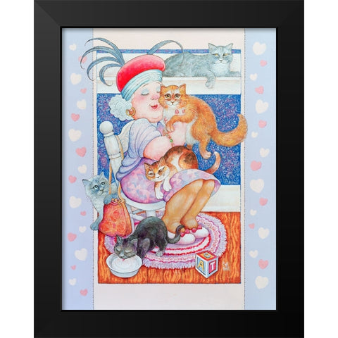 Cat Lady 2 Black Modern Wood Framed Art Print by Bell, Bill