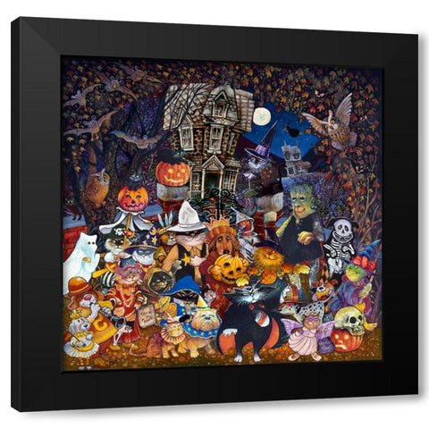 Cats and Dogs Halloween Black Modern Wood Framed Art Print by Bell, Bill