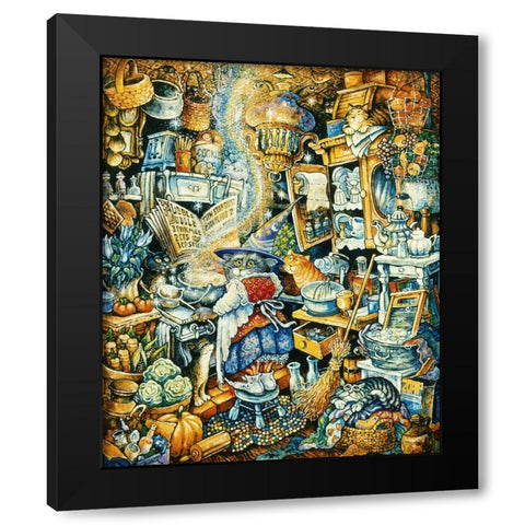 Kitty Kitchen Witch Black Modern Wood Framed Art Print with Double Matting by Bell, Bill
