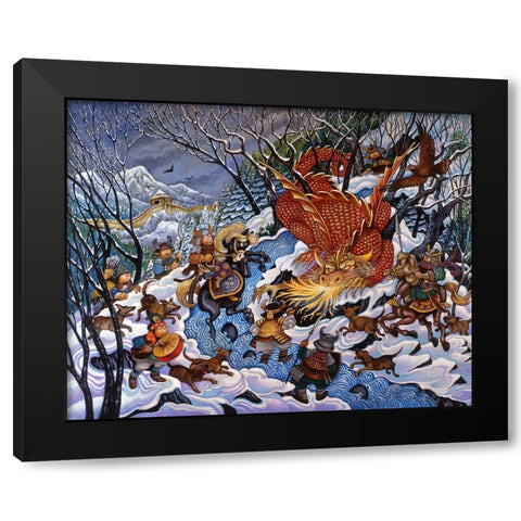 The Red Dragon Black Modern Wood Framed Art Print by Bell, Bill