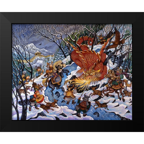 The Red Dragon Black Modern Wood Framed Art Print by Bell, Bill