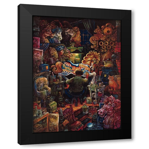 Carousel Man   Black Modern Wood Framed Art Print with Double Matting by Bell, Bill