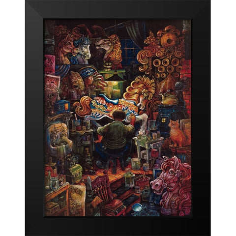 Carousel Man   Black Modern Wood Framed Art Print by Bell, Bill