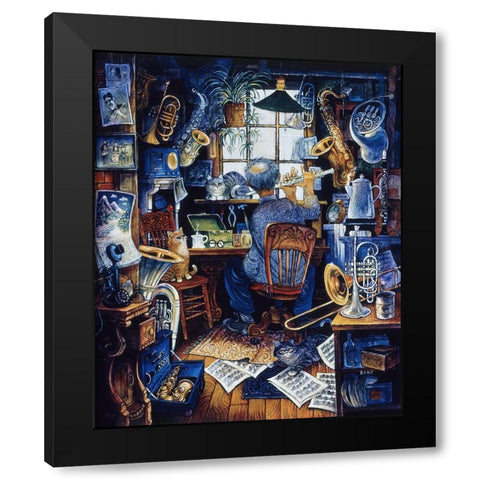 Music Man  Black Modern Wood Framed Art Print with Double Matting by Bell, Bill
