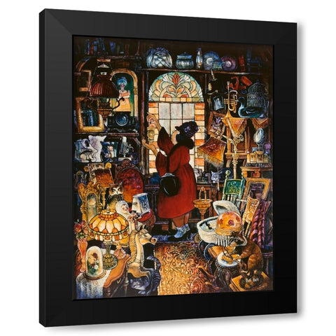 Antique Lady Red Coat II Black Modern Wood Framed Art Print with Double Matting by Bell, Bill