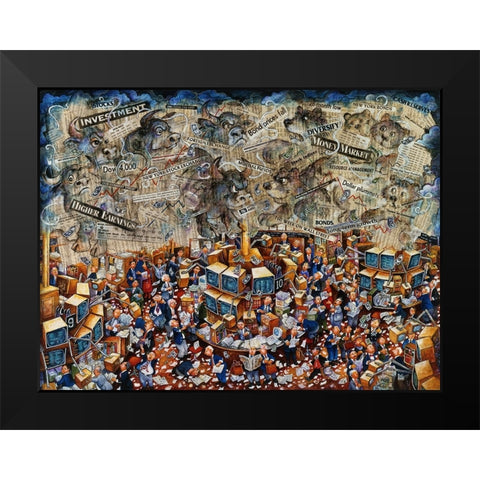 Week On Wall Street Black Modern Wood Framed Art Print by Bell, Bill