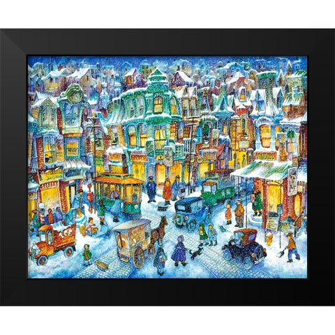 Old City Snow Black Modern Wood Framed Art Print by Bell, Bill