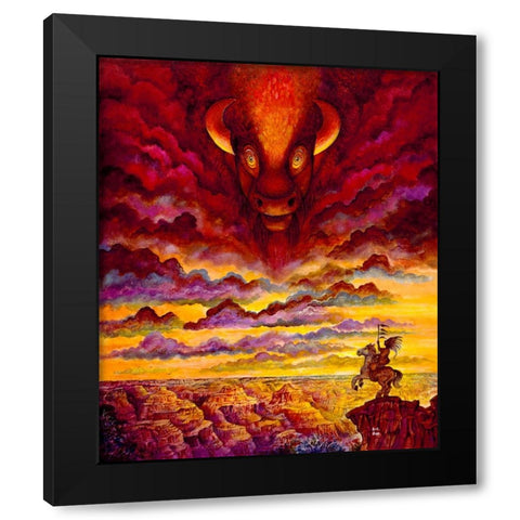 Raging Buffalo Black Modern Wood Framed Art Print with Double Matting by Bell, Bill