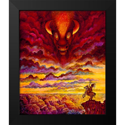 Raging Buffalo Black Modern Wood Framed Art Print by Bell, Bill