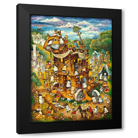 Trojan Cats Black Modern Wood Framed Art Print with Double Matting by Bell, Bill
