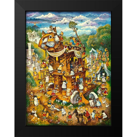 Trojan Cats Black Modern Wood Framed Art Print by Bell, Bill