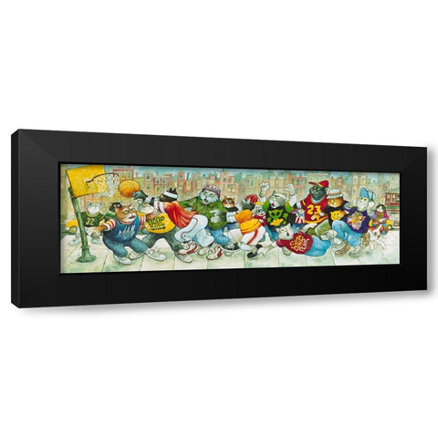 Hoop Cats Black Modern Wood Framed Art Print by Bell, Bill