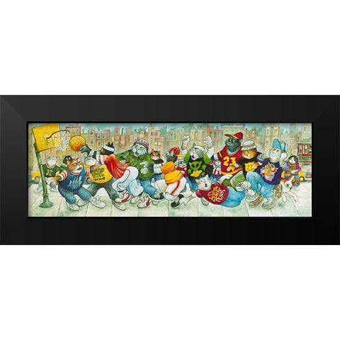 Hoop Cats Black Modern Wood Framed Art Print by Bell, Bill