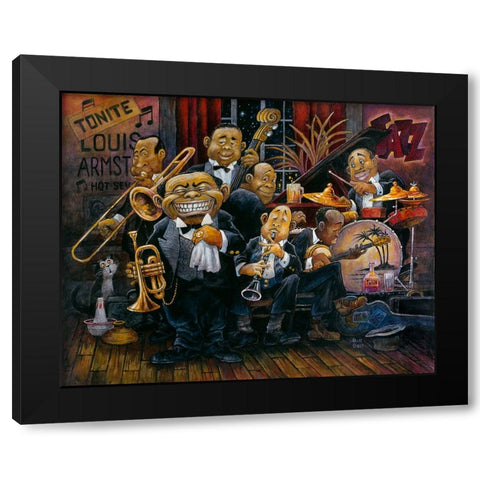 Satchmo Black Modern Wood Framed Art Print by Bell, Bill