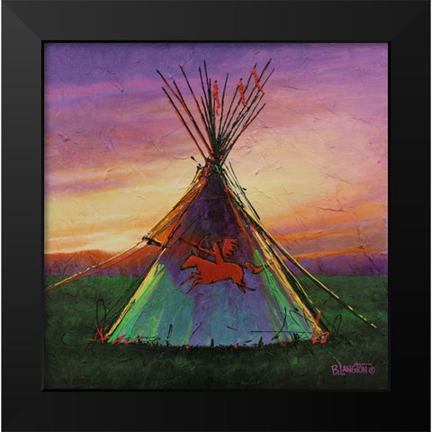 Red Horse Black Modern Wood Framed Art Print by Langton, Bruce