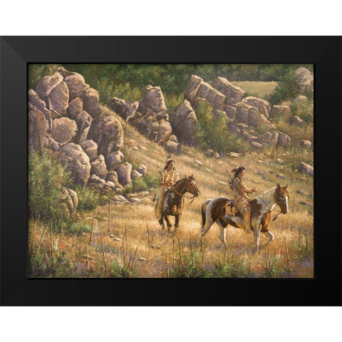 Warriors Through The Pass Black Modern Wood Framed Art Print by Langton, Bruce