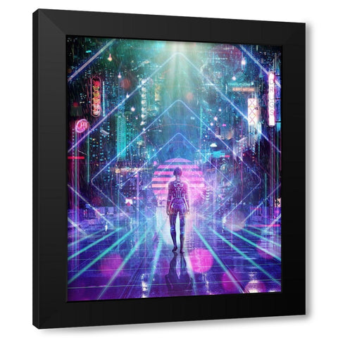 Neon Zone Black Modern Wood Framed Art Print by Gray, Cameron