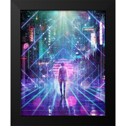 Neon Zone Black Modern Wood Framed Art Print by Gray, Cameron