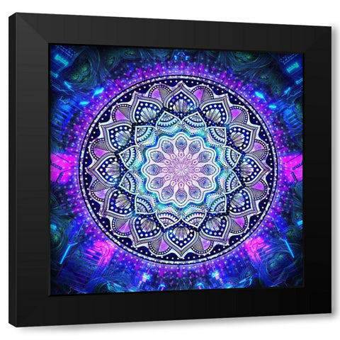 Flower Bloom Mandala Black Modern Wood Framed Art Print by Gray, Cameron