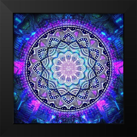 Flower Bloom Mandala Black Modern Wood Framed Art Print by Gray, Cameron