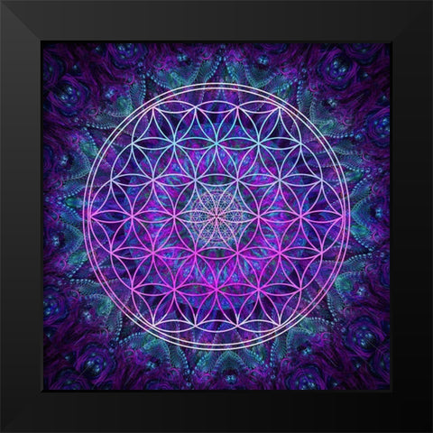 Flower Of Life Black Modern Wood Framed Art Print by Gray, Cameron