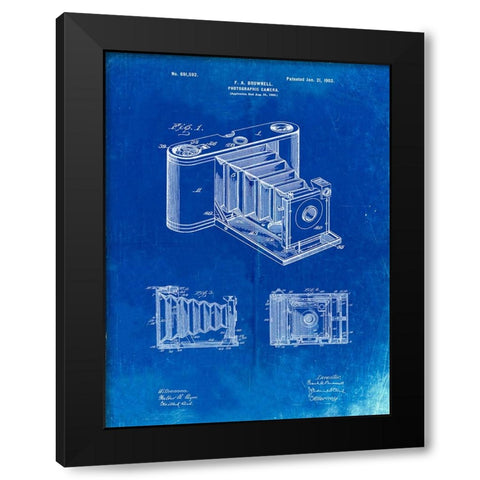 PP15-Faded Blueprint Kodak Pocket Folding Camera Patent Poster Black Modern Wood Framed Art Print by Borders, Cole