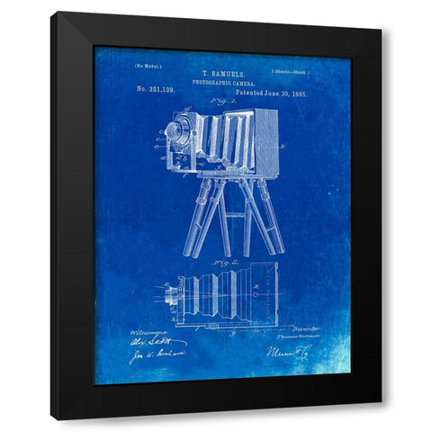 PP33-Faded Blueprint Iconic Photographic Camera 1885 Patent Poster Black Modern Wood Framed Art Print by Borders, Cole