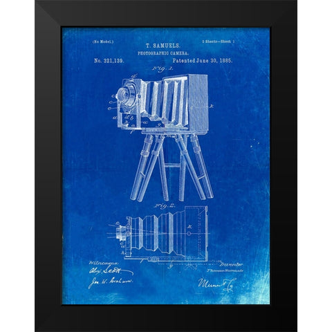 PP33-Faded Blueprint Iconic Photographic Camera 1885 Patent Poster Black Modern Wood Framed Art Print by Borders, Cole