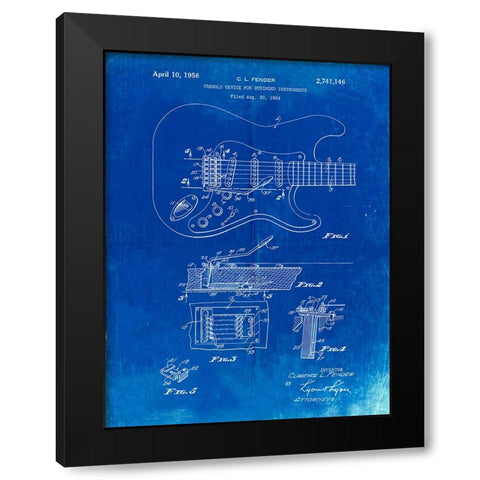 PP46-Faded Blueprint Fender Guitar Tremolo Poster Black Modern Wood Framed Art Print with Double Matting by Borders, Cole