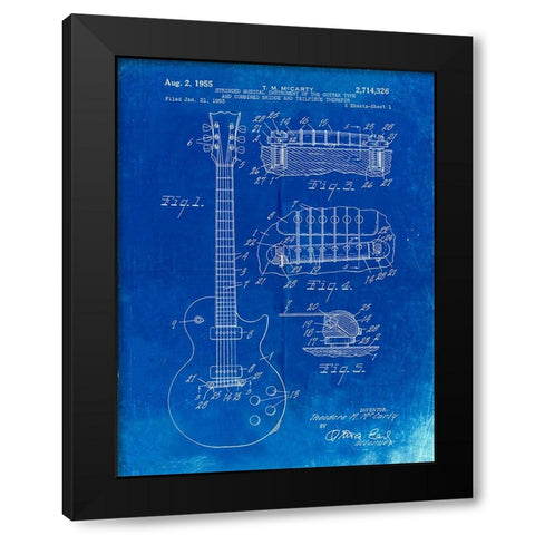 PP47-Faded Blueprint Gibson Les Paul Guitar Patent Poster Black Modern Wood Framed Art Print by Borders, Cole