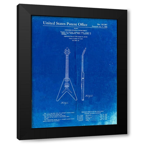 PP48-Faded Blueprint Gibson Flying V Guitar Poster Black Modern Wood Framed Art Print by Borders, Cole