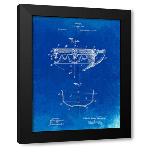 PP57-Faded Blueprint Haviland Demitasse Tea Cup Patent Poster Black Modern Wood Framed Art Print by Borders, Cole
