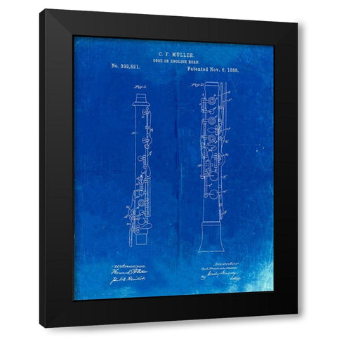 PP247-Faded Blueprint Oboe Patent Poster Black Modern Wood Framed Art Print by Borders, Cole