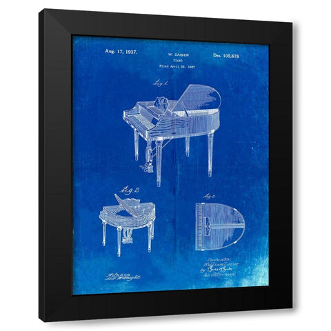 PP252-Faded Blueprint Wurlitzer Butterfly Model 235 Piano Patent Poster Black Modern Wood Framed Art Print by Borders, Cole