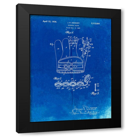 PP272-Faded Blueprint Denkert Baseball Glove Patent Poster Black Modern Wood Framed Art Print by Borders, Cole