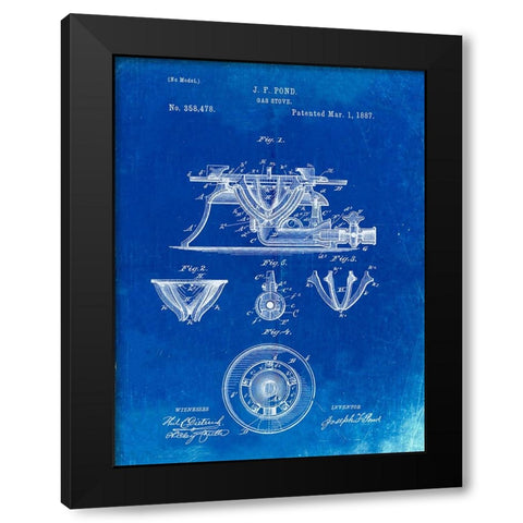 PP274-Faded Blueprint Gas Stove Range 1887 Patent Poster Black Modern Wood Framed Art Print by Borders, Cole