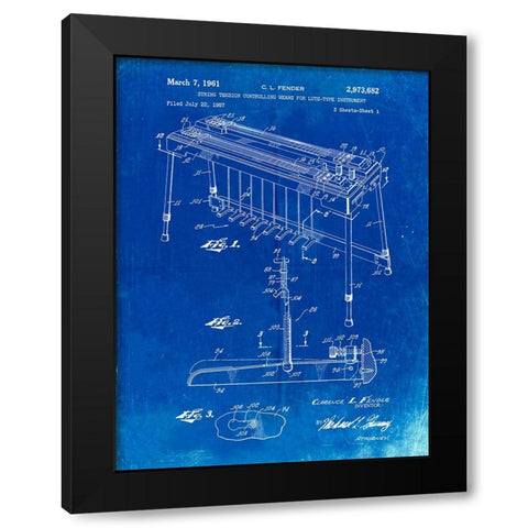 PP281-Faded Blueprint Fender Pedal Steel Guitar Patent Poster Black Modern Wood Framed Art Print by Borders, Cole