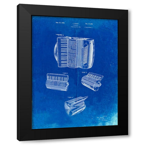 PP283-Faded Blueprint Accordion Patent Poster Black Modern Wood Framed Art Print by Borders, Cole