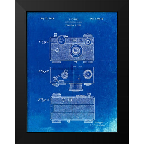 PP299-Faded Blueprint Argus C Camera Patent Poster Black Modern Wood Framed Art Print by Borders, Cole