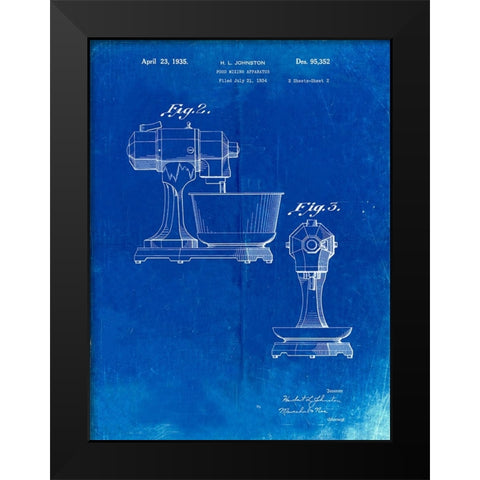 PP337-Faded Blueprint KitchenAid Mixer Patent Poster Black Modern Wood Framed Art Print by Borders, Cole
