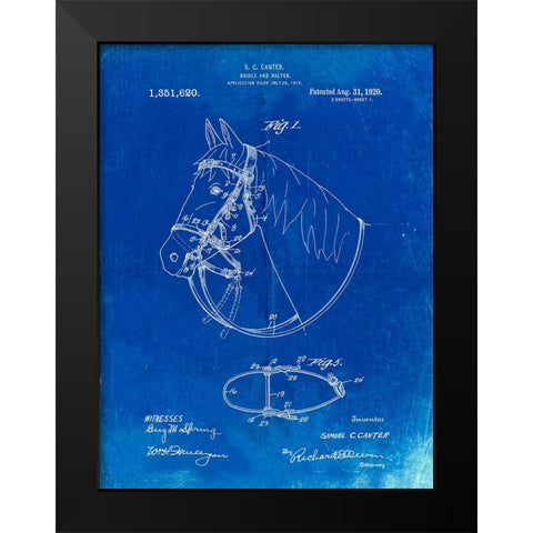 PP338-Faded Blueprint Bridle and Halter Patent Poster Black Modern Wood Framed Art Print by Borders, Cole