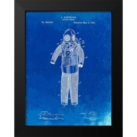 PP343-Faded Blueprint Hemenger Diving Armor Poster Black Modern Wood Framed Art Print by Borders, Cole