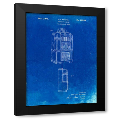 PP347-Faded Blueprint Jukebox Patent Poster Black Modern Wood Framed Art Print by Borders, Cole