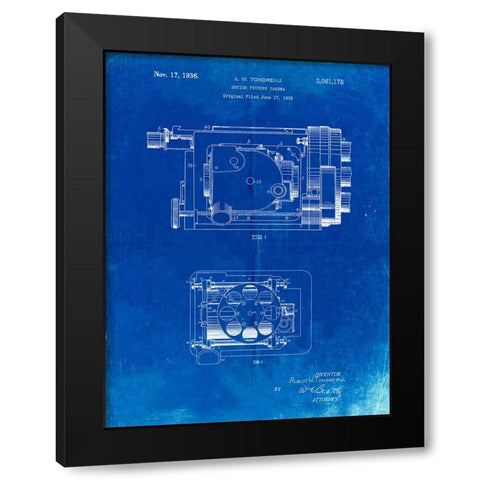 PP390-Faded Blueprint Motion Picture Camera 1932 Patent Poster Black Modern Wood Framed Art Print with Double Matting by Borders, Cole
